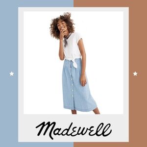 Madewell Chambray Patio Button-Front Midi Skirt (Size 8) ☀️